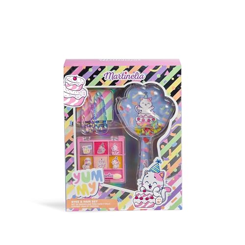 Martinelia - Cofanetto Trucco Occhi E Capelli Per Bambini - Palette Di 6 Ombretti + 2 Fermagli + 1 Spazzola Per Capelli - Trucco Bambino - Regalo Raga