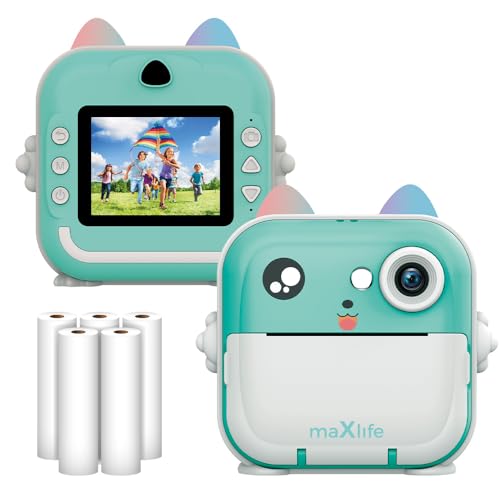 Maxlife Fotocamera Istantanea Per Bambini Blu - Fotocamera Per Bambini Con Carta Termica - Registrazioni Full Hd - Stampa Istantanea Di Foto Appunti A