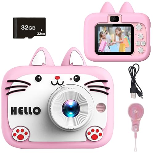 Macchina Fotografica Bambini, Hd 1920P Ricaricabile Fotocamera Digitale, 2.0 Pollici Schermo, Fuoco Automatica, Videocamera Regaloper Ragazze, Scheda