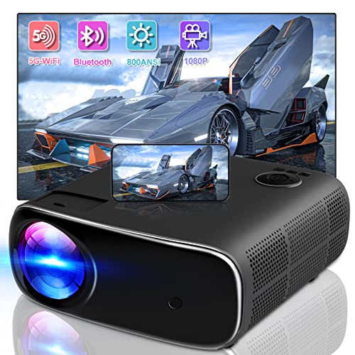 Proiettore Wifi Bluetooth, 800Ansi Lumen Proiettore 4K Supportato, Proiettore 1080P Full Hd Videoproiettore 5G Wifi Bluetooth Home Cinema Per Hdmi/Usb