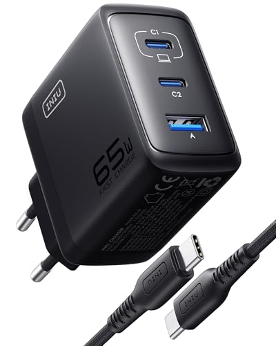 Iniu 65W Caricatore Usb C, [Usb-C * 2 + Usb-A] 3-Porto Presa Usb Caricatore Multipla Pd & Qc3.0 Carica Cellulare, Usb C Caricabatterie Per Iphone 16 1