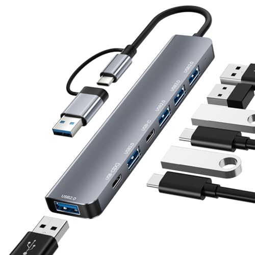 Neutypechic Hub Usb C 3.0, 7 In 1 Docking Station Usb C Con 2 Usb C Ports, 4 Usb A 2.0 Ports E Usb A 3.0 Port, Sdoppiatore Usb Con Usb E Type C, Compa