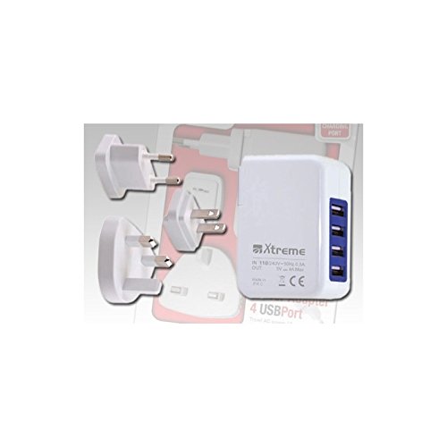 Xtreme 45571 Alimentatore 4 Porte Usb Intelligente, 5 Volt 20 Watt Con Porta Bilanciata Per Apple Collegabile Alla Rete Domestica 110/220 Volt 4 A