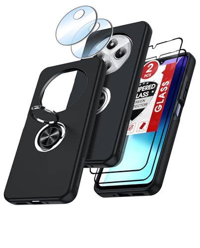 Leyi Cover Per Xiao Redmi 14C 4G/Poco C75 Con [2 Pack] Vetro Temperato E Protezione Fotocamera, Custodia Antiurto Militare 360°Anello Supporto Tpu Sil