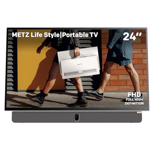 Metz Tv Portatile, Mpe7000Z, 24", Batteria Incorporata, Ricarica Auto 12V E Power Bank, Anti-Glare, Led, Fhd Smart, Google Tv, Hdmi, Usb, Bluetooth, W