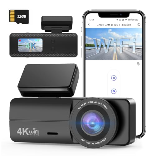 Sigrill Dash Cam Auto 4K,Wifi Dash Cam Con Scheda Da 32Gb,Dashcam Con Visione Notturna Migliorata,Telecamere Per Auto Controllata Da App Con Modalità