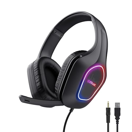 Trust Gaming Gxt 419 Rayne Cuffie Gaming Leggere Per Pc/Console, Illuminazione Led Alimentata Via Usb, Driver Da 50 Mm, Jack Audio 3.5 Mm, Cuffie Con