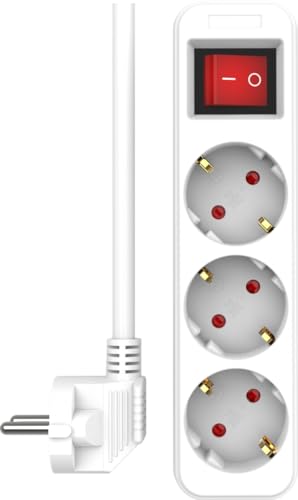 Elro Es103S Ciabatta Con 3 Prese E Interruttore E Cavo Da 1,5 M – Protezione Bambini – Spina Schuko – Max. 3680 W – Certificato Tüv - Bianco