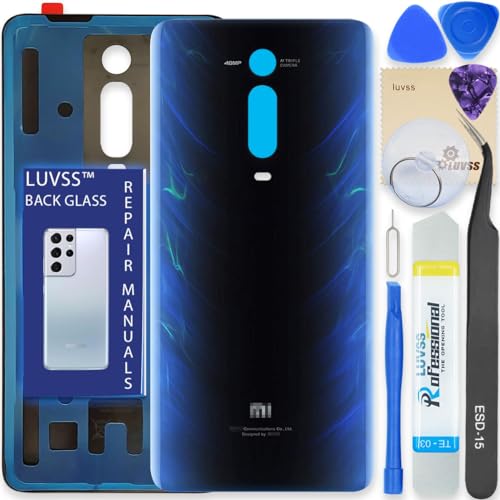 Luvss Coperchio Copribatteria Scocca Vetro Posteriore Imposta Per Xiaomi Mi 9T / 9T Pro (Blu)