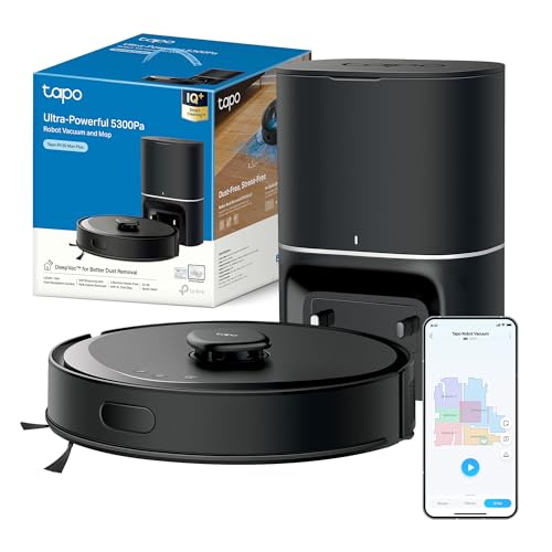 Tapo Rv30 Max Plus Robot Aspirapolvere Lavapavimenti Con Mappatura 5300Pa, Svuotamento Automatico Polvere 3L, Doppia Navigazione Lidar +Imu, Zone No-G