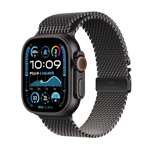 Apple Watch Ultra 2 Gps + Cellular 49 Mm Sportwatch Con Robusta Cassa In Titanio Nero E Loop In Maglia Milanese Nero - Large. Fitness Tracker, Gps Di