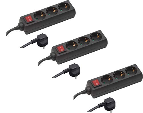 Meister Ciabatta Elettrica 3 X Set Da 1,4 M, Cavo Nero In Plastica, Ip20, Interruttore Interno, Presa Multipla, Presa Da Tavolo, 3 Prese, 7430600, 250