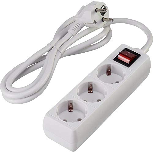 Basetech Ciabatta Elettrica Con Interruttore, 3 Prese, Colore Bianco, Con Contatto Di Protezione, Lunghezza Cavo: 1,40 M, 1593789