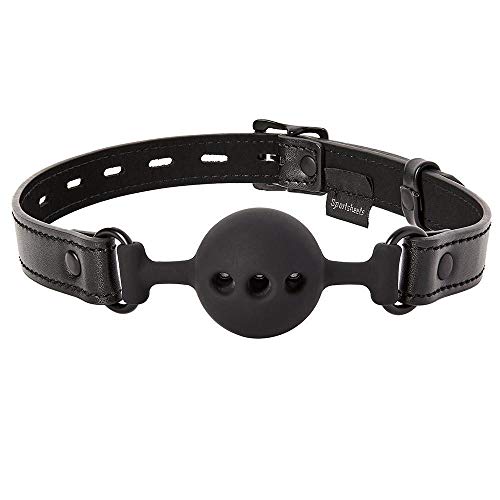 Sportsheets Saffron Vegan Black Silicone Breathable Ball Gag, Lockable Strap - 300 Gr