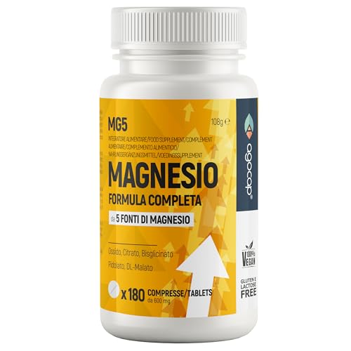 Magnesio Completo, 600 Mg Formula Completa Con Magnesio Bisglicinato, Magnesio Pidolato, Magnesio Malato, Magnesio Citrato E Magnesio Ossido - 5 Compo
