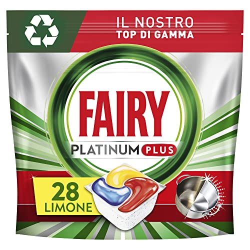 Pastiglie Per Lavastoviglie Fairy Platinum Plus Tutto In Uno Limone, 28 Capsule, La Migliore Pulizia Fairy Come Nuovo, Rimuove L’Opacità E Previene Il