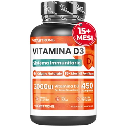 Vitamina D3 2000 Ui 50Mcg, 450 Compresse D3 Vitamina Colecalciferolo (15+ Mesi), Sistema Immunitario, Ossa, Denti, Muscoli, Integratore Vitamina D3 Al