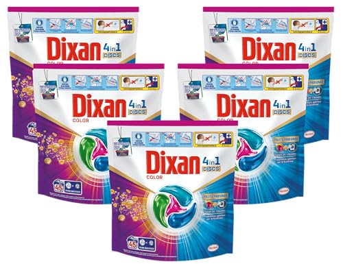 Dixan Discs 4In1 Color Detersivo Lavatrice (45 Lavaggi), Capsule Lavatrice Per Colori Vivaci, Pulizia Profonda Del Bucato E Freschezza Igienica Per La