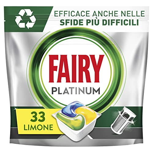 Fairy Platinum Detersivo Pastiglie Lavastoviglie Brillantante, 33 Capsule Lavastoviglie, Limone, Con Sistema Di Prelavaggio Integrato, Efficace Nelle