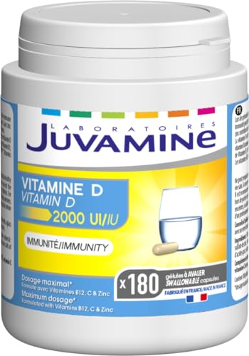 Juvamine - Vitamina D 2000 Ui - Immunità - Vitamina B12, Vitamina C, Vitamina D3 E Zinco - Dosaggio Massimo - 180 Capsule - Programma Di 6 Mesi - Prod