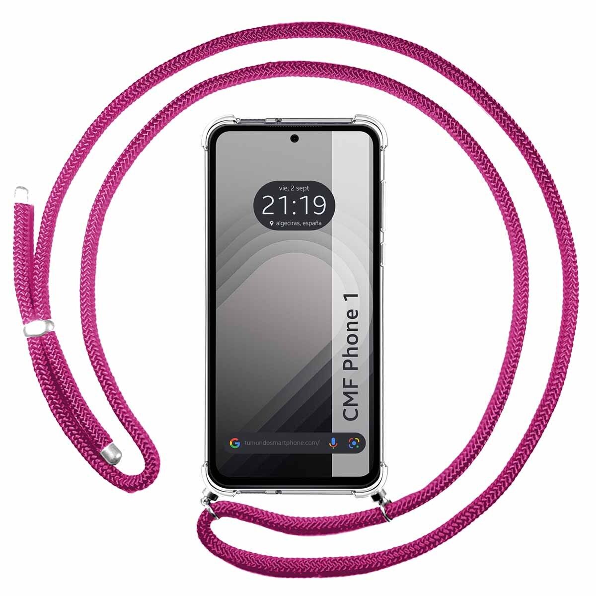 Cover Ciondolo Trasparente per Nothing CMF Phone 1 Con Cordino Rosa Fucsia