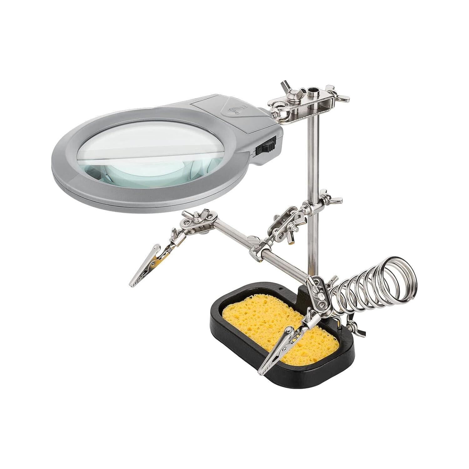 SUPPORTO TERZA MANO CON LENTE D'INGRANDIMENTO LUCE DUE LED E SUPPORTO SALDATORE