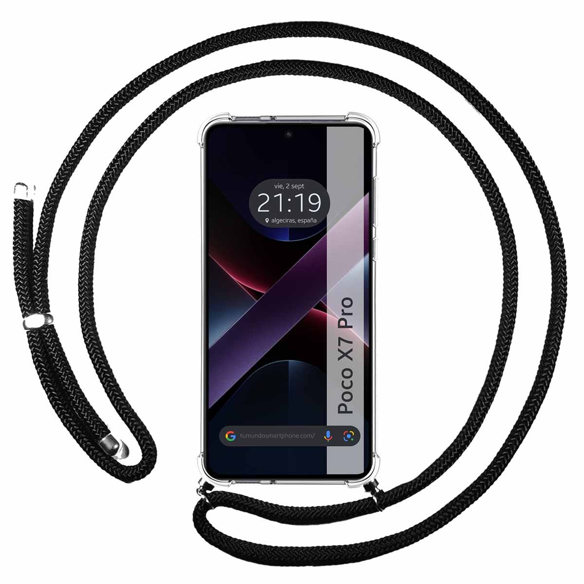 Fodera Appesa Trasparente Per Xiaomi Poco X7 Pro 5G Con Corda Nera