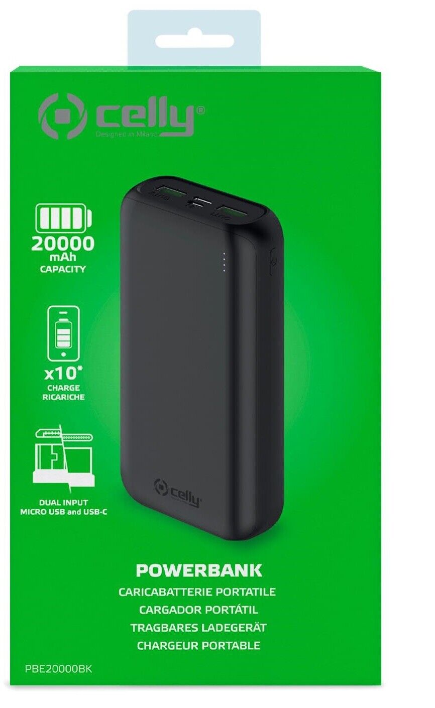 CELLY POWERBANK ENERGY 20000 BATTERIA PORTATILE IONI DI LITIO 20000 MAH NERO - P