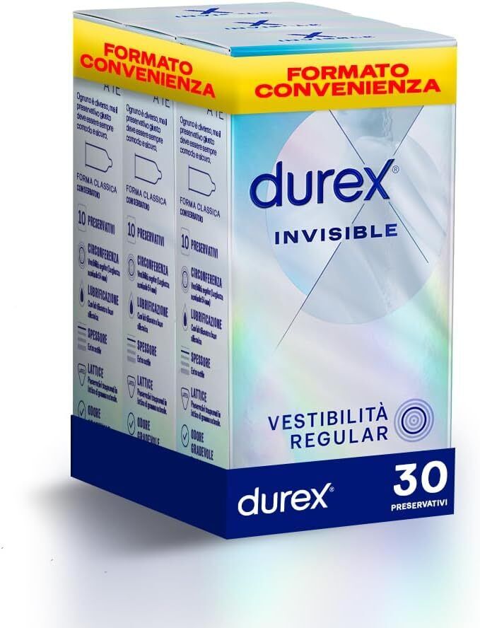 Durex Invisible, Preservativi Ultra Sottili, 30 Profilattici