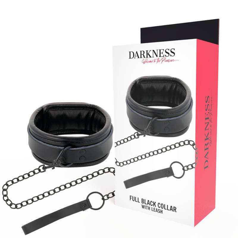 Darkness Full Black Collar - Collare e Guinzaglio in Pelle Vegana - Nero