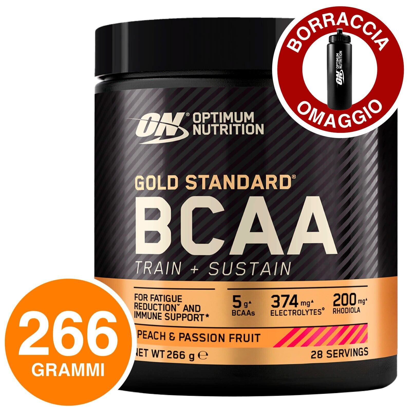 ON Optimum Nutrition BCAA Aminoacidi Pesca e Passion Fruit 266g + Borraccia