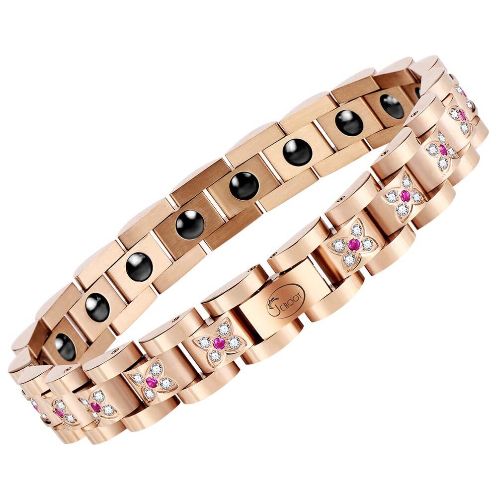 JEROOT Pulseras Magneticas, Mujer Pulseras Magneticas Terapia Acero (F1R)