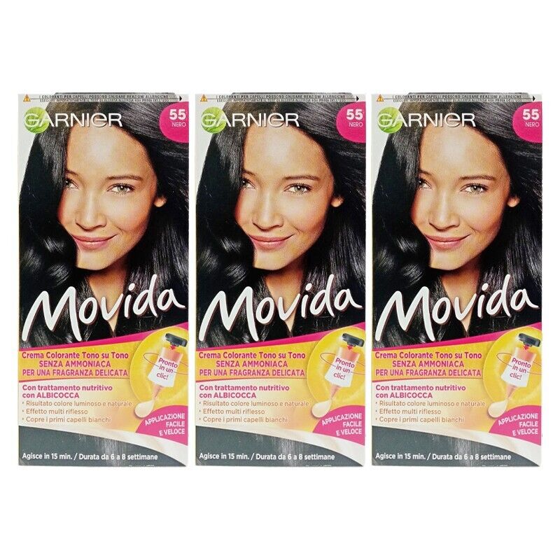 3 pezzi GARNIER MOVIDA Crema Shampoo Color con albicocca 55 Nero