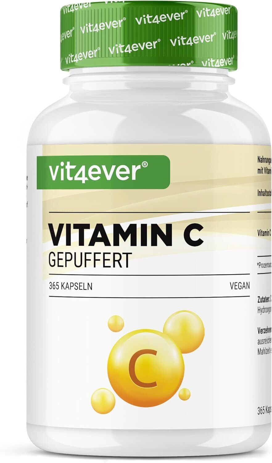 Vitamina C tamponata - 365 capsule - Alto dosaggio di 1000 mg vitamina C Vegano