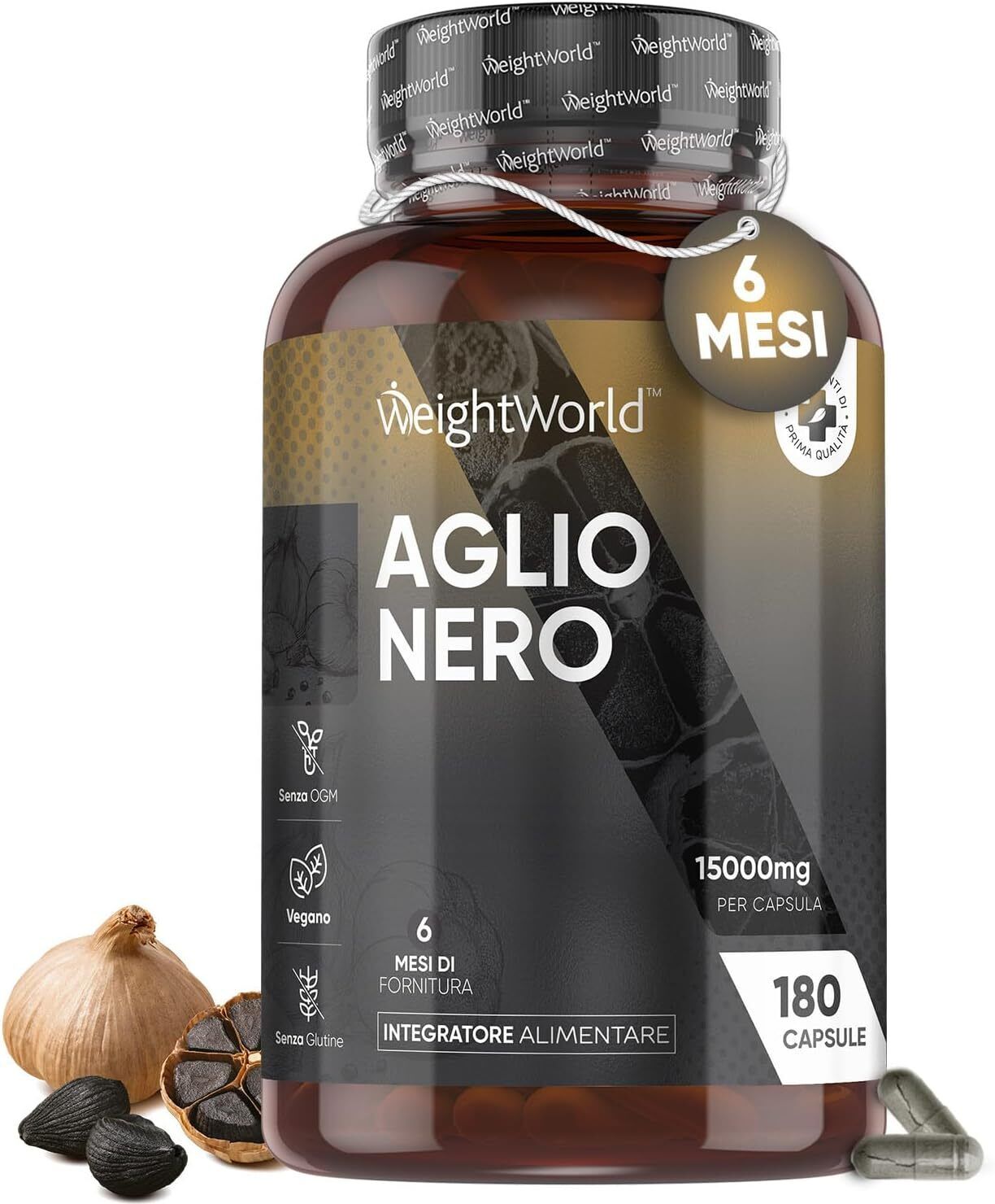 Aglio Nero Fermentato 15000mg per Capsula (6 Mesi) Senza Magnesio Stearato...
