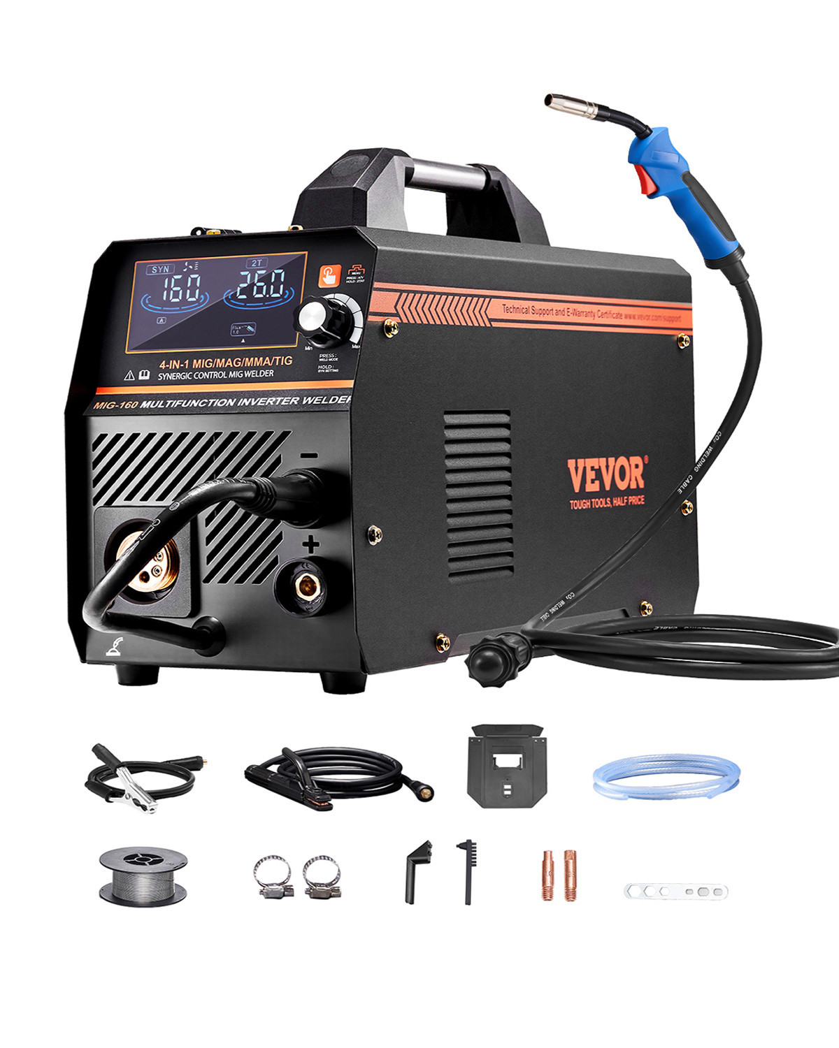 VEVOR Saldatrice MIG 160 A 4 in 1 MIG Senza Gas MIG con Gas MMA Lift TIG