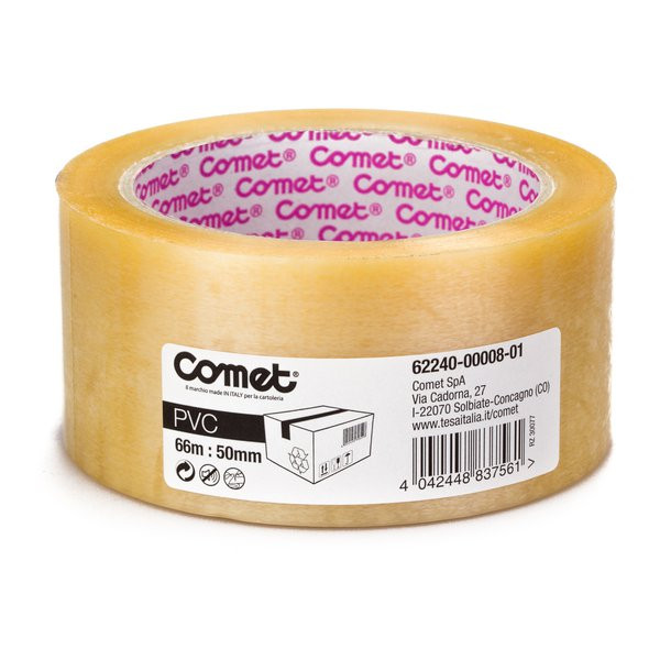 Nastro Adesivo in PVC 62240 Comet - 50 mm x 66 m - 62240-00008-01 (Trasparente)