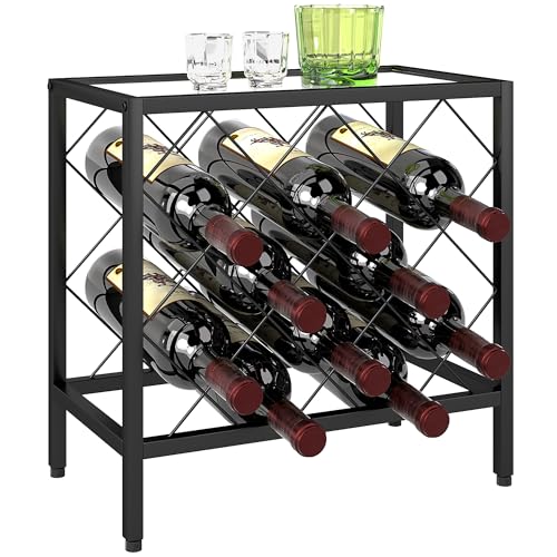Homcom Portabottiglie Vino Per 10 Bottiglie Totali Con Piano D'Appoggio In Vetro Temperato, Cantinetta Portabottiglie In Acciaio, Per Cucina, Dispensa