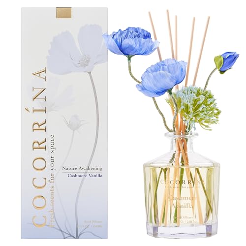 Cocorrína Fiore Diffusore Profumo Ambiente Con 8 Bastoncini Di Fragranza 250Ml- Cashmere Vaniglia, Naturale, Di Lunga Durata, Per La Camera Da Letto,