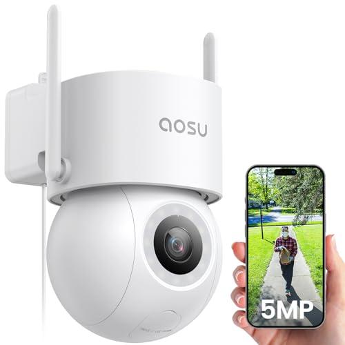 Aosu 3K 5Mp Telecamera Wi-Fi Esterno Fili, Videocamera Sorveglianza Wifi Con 400Lm Faretto Visione Notturna A Colori, Elecamera Esterno Movimento, Reg