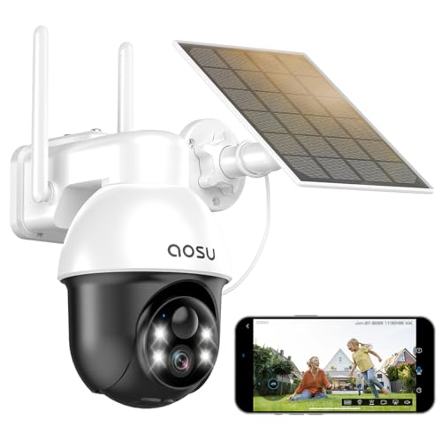 Aosu 2K Telecamera Wi-Fi Esterno Senza Fili A Batteria, 360° Ptz Videocamera Sorveglianza Con Pannello Solare, 2.4Ghz & Bluetooth, Visione Notturna A