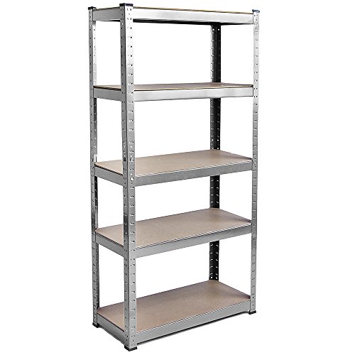 Home Discount Scaffale A 5 Ripiani, Resistente, In Acciaio, Per Garage. Capacità Totale 875 Kg, Scaffali Mensole In Legno Mdf, Galvanizzato