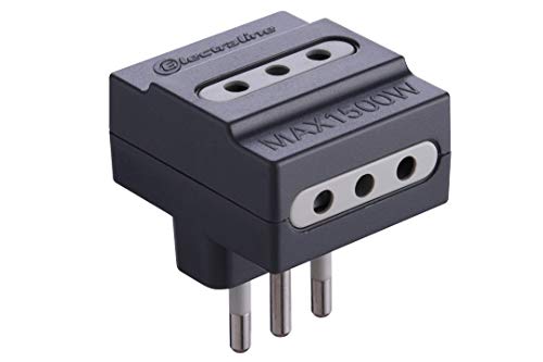 Electraline 71925 Adattatore Triplo, Spina 10A 230V, Presa 10A 230V, Grigio Opaco