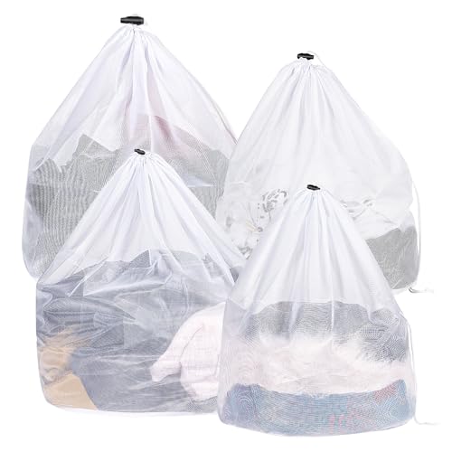 Pack De 4 Bolsas De Lavado Para Lavadora, Bolsas Con Cordón, Bolsas De Malla Reutilizables, Bolsa Para Bebés, Sujetadores Y Ropa Interior (Malla Fina,
