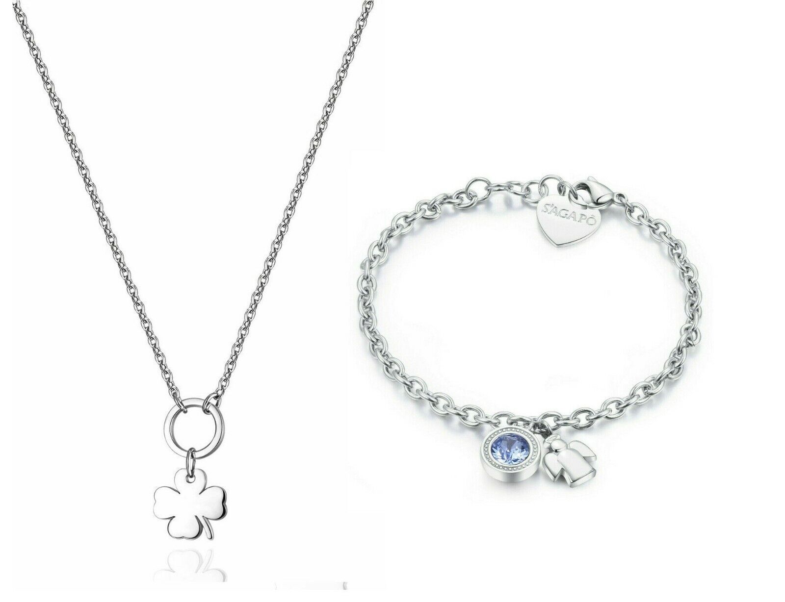 Sagapo Collana Quadrifoglio Bracciale Angelo Donna Acciaio SHAC54 SKT13 S’agapo