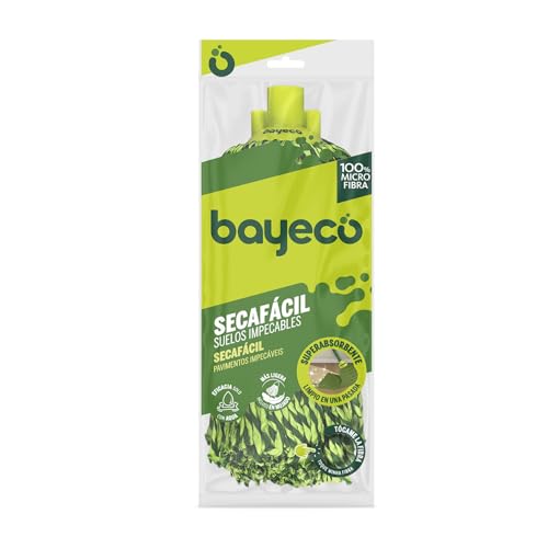 Bayeco - Mop Secafacil Fili 100% Microfibra - Assorbimento E Pulizia Superiore - Leggero Anche Bagnato - Maggiore Resistenza E Durata - Verde - 1 Pezz