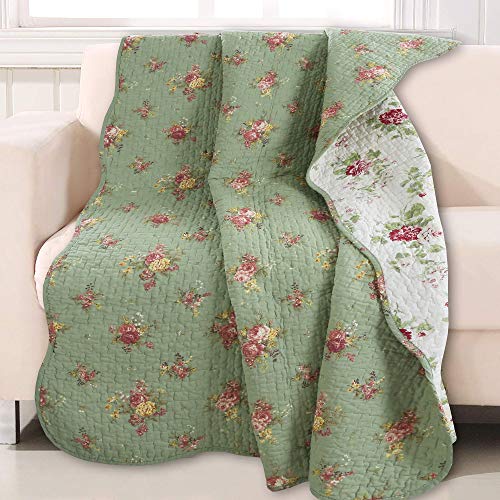 Cozy Line Home Fashions Copriletto Trapuntato Vintage Con Motivo Floreale, 100% Cotone, Reversibile, Per Tutte Le Stagioni (Fiori)