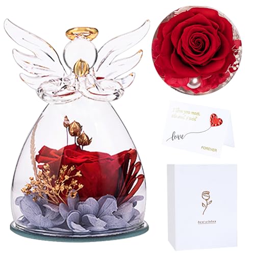 Samiso Rosa Stabilizzata Vera,Rosa Eterna Con Angelo Di Vetro,Fiore Eterni Rose Stabilizzate,Vera Rosa,Conservata In Un Bicchiere D'Angelo, Idea Regal