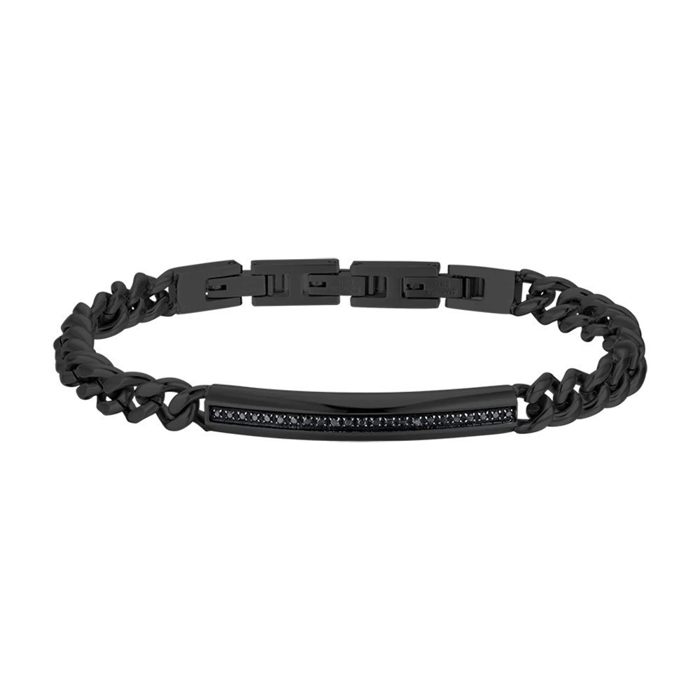 BRACCIALE LUCA BARRA UOMO IN ACCIAIO IP NERO CON ELEMENTO CON CRISTALLI NERI
