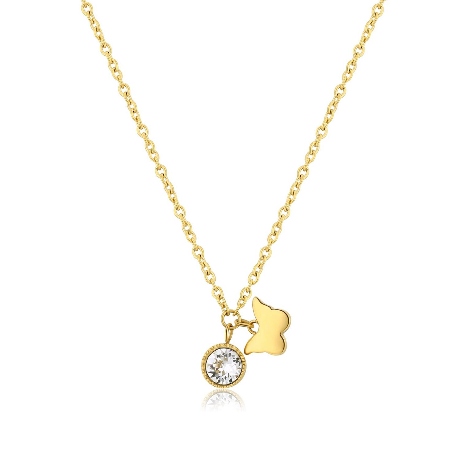 Collana Farfalla e Cristallo Sagapo Donna Acciaio Dorato Sagapò SKT26 S'Agapo